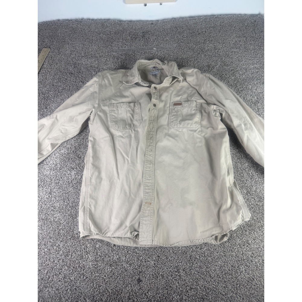 Carhartt Mens Tan Khaki Long Sleeve Cotton Canvas‎ Button Down Work Shirt Large